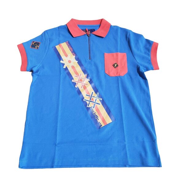 Lucid FC XL Polo Shirt With Red & Blue Color Block Zip-Up Collar Front Pocket - Picture 7 of 8